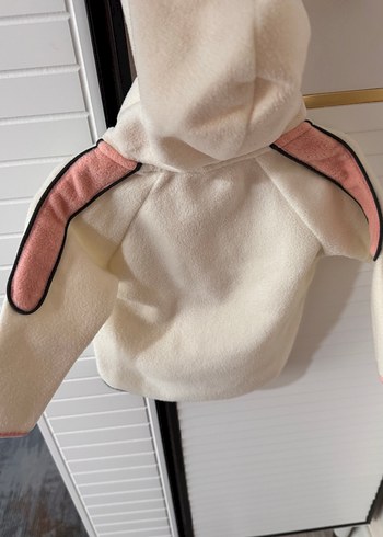 Kız Çocuk Beyaz Kapüşonlu Fermuarlı Ceket - Görsel 4