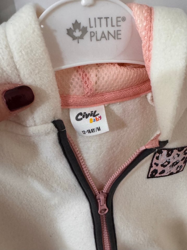 Kız Çocuk Beyaz Kapüşonlu Fermuarlı Ceket - Görsel 2