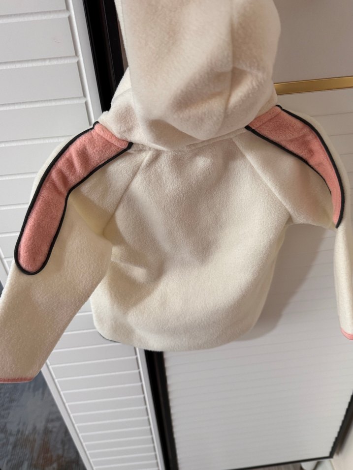 Kız Çocuk Beyaz Kapüşonlu Fermuarlı Ceket - Görsel 4