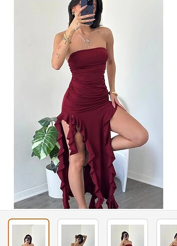 Trendyol fırfırlı yırtmaçlı elbise
