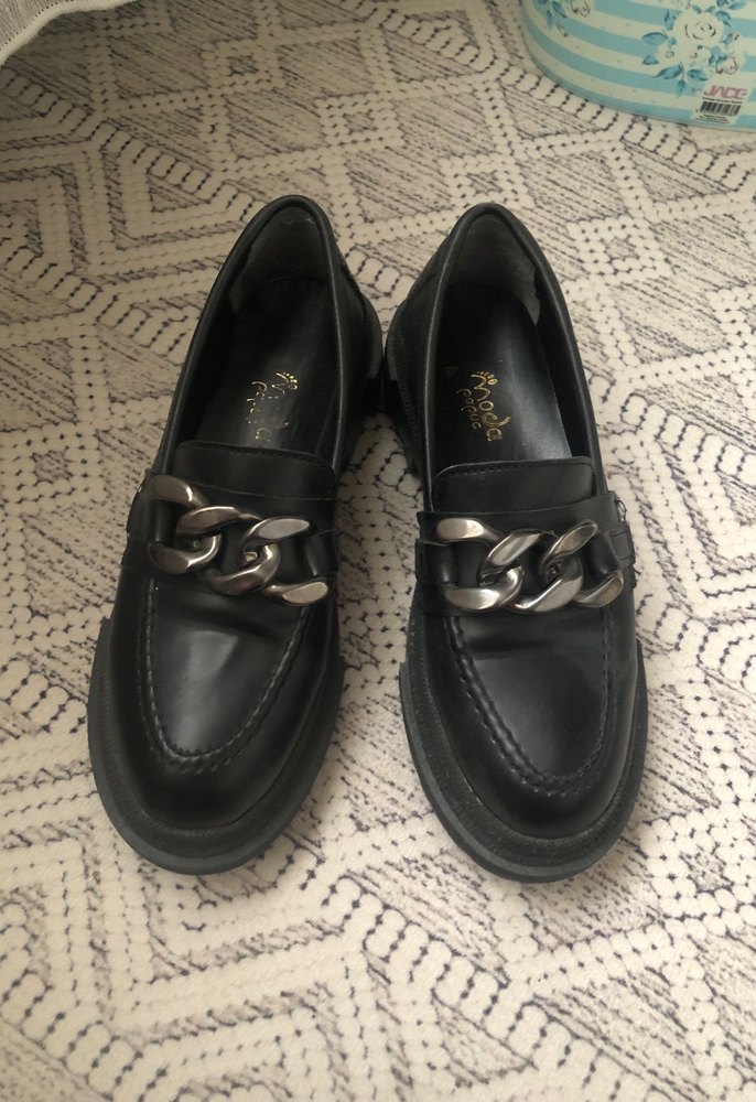 Zincir Detaylı Siyah Deri Platform Topuklu Loafer - Görsel 4