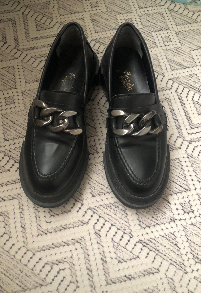 Zincir Detaylı Siyah Deri Platform Topuklu Loafer - Görsel 5