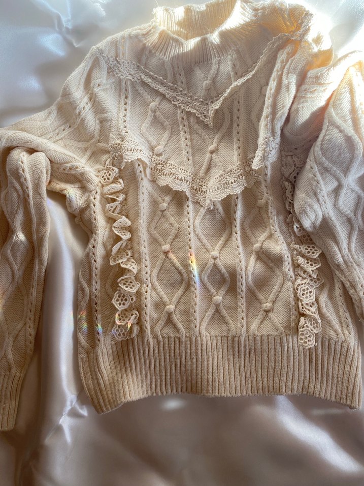 Bej Nakışlı Bohem Örgü Kadın Kazak - Görsel 2