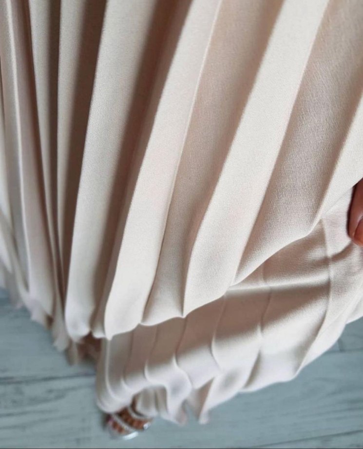 Bej Piliseli Uzun Bohem Elbise - Görsel 3