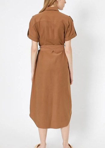 Kahverengi Kemerli Uzun Kadın Elbise - Görsel 2