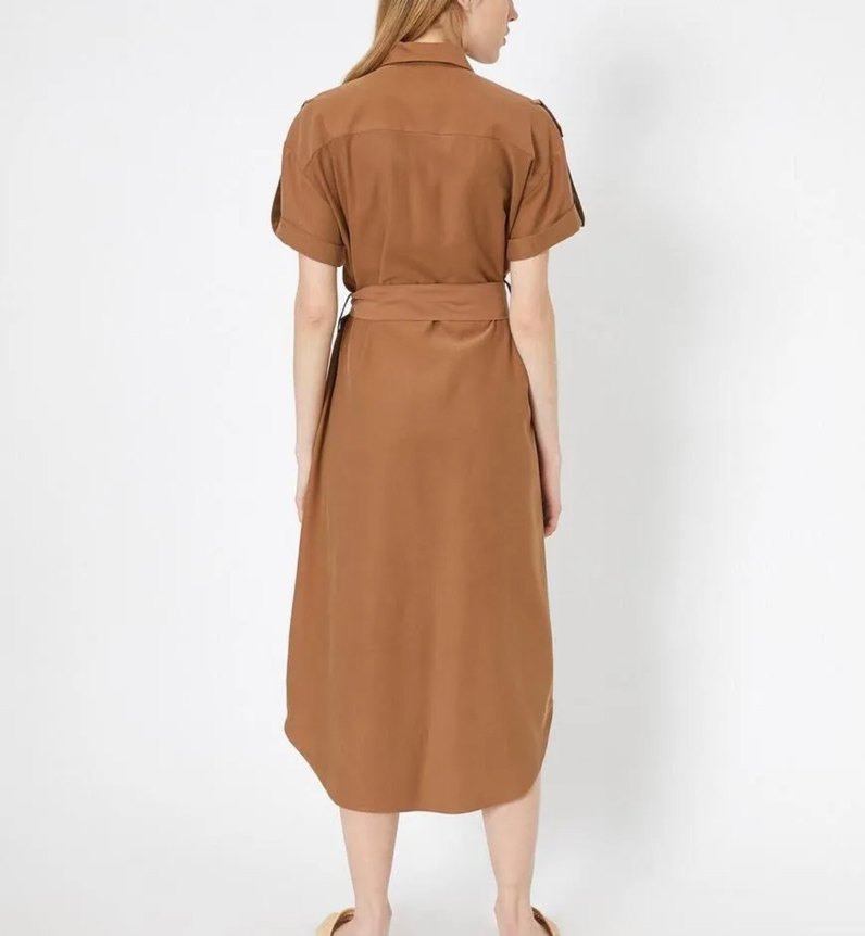 Kahverengi Kemerli Uzun Kadın Elbise - Görsel 2