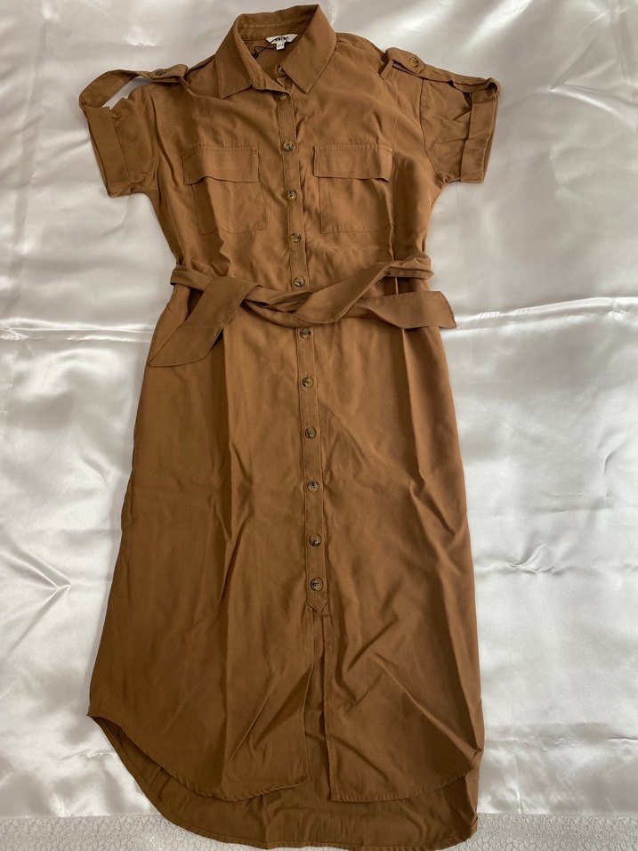 Kahverengi Kemerli Uzun Kadın Elbise - Görsel 3