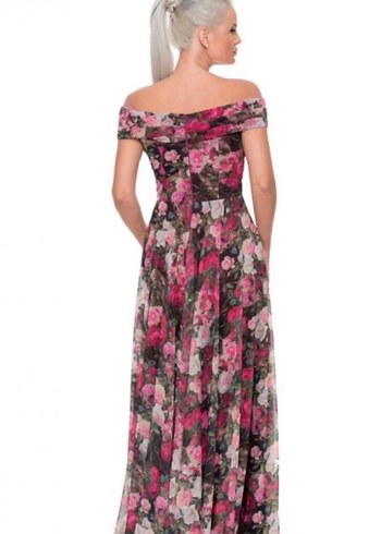 Pembe Çiçek Desenli Uzun Bohem Abiye Elbise - Görsel 2