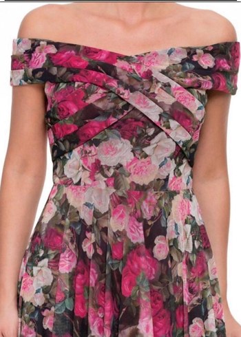 Pembe Çiçek Desenli Uzun Bohem Abiye Elbise - Görsel 3