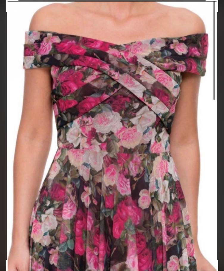 Pembe Çiçek Desenli Uzun Bohem Abiye Elbise - Görsel 3