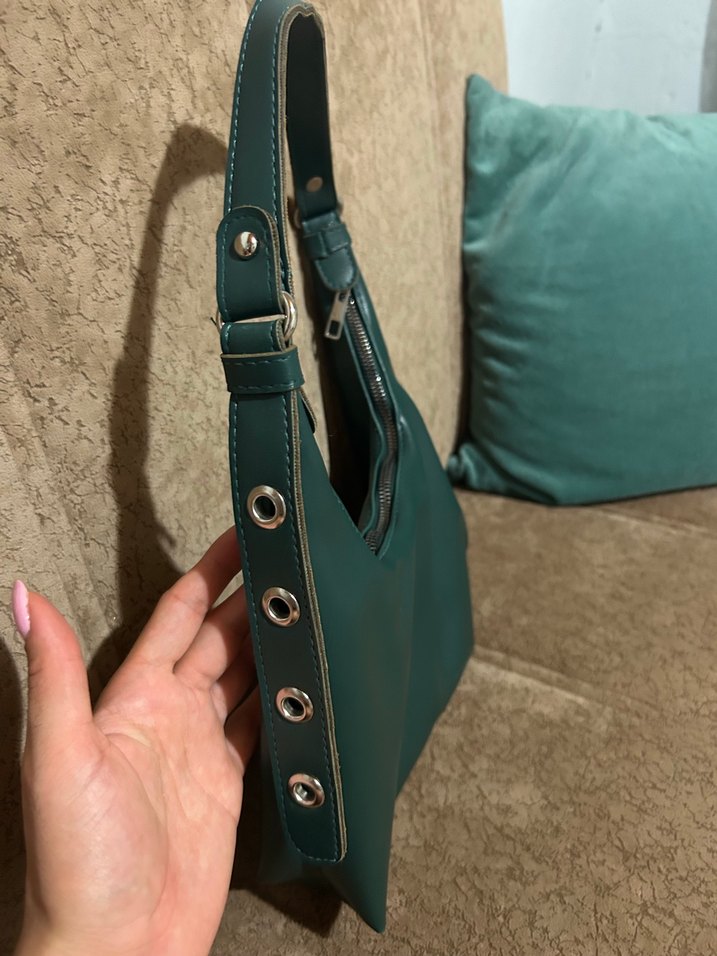 Yeşil Deri Tokalı Kadın Çanta - Görsel 5
