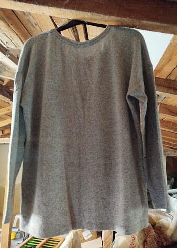 Gri Örgü Kedi Desenli Street Wear Kazak - Görsel 2