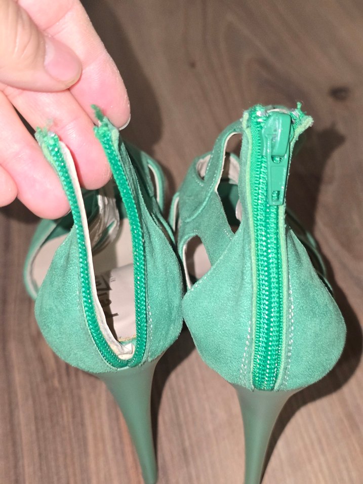 Yeşil Süet yüksek  Platform Topuklu Kadın Ayakkabı - Görsel 3