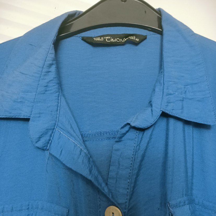 Mavi Uzun Keten Düğmeli Elbise - Görsel 2