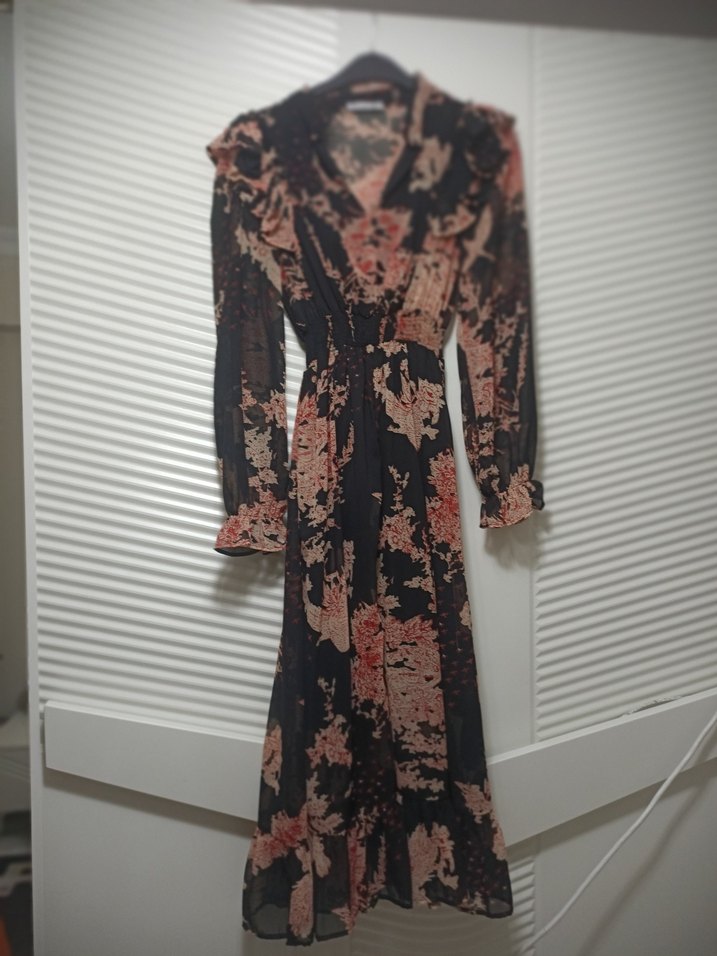 Drapeli Uzun Kol Bohem Uzun Elbise - Görsel 3