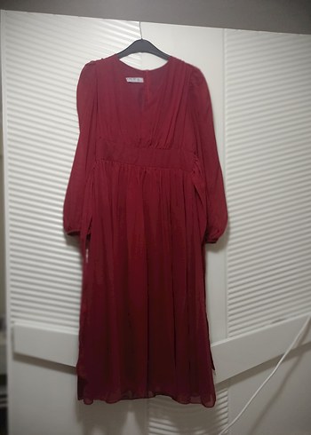 Bordo Uzun Kollu Bohem V Yaka Elbise - Görsel 3