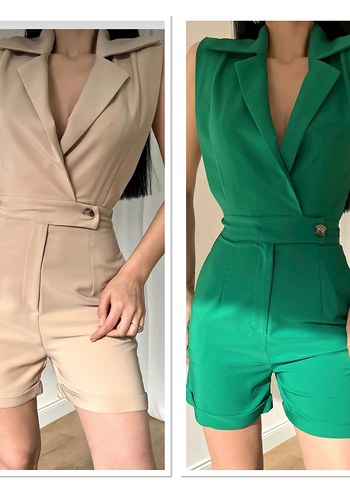 Yeşil Kemerli Kolsuz Mini Tulum - Görsel 2