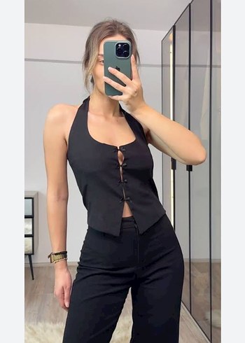 Siyah Denim Halter Yaka Bustiyer - Görsel 2