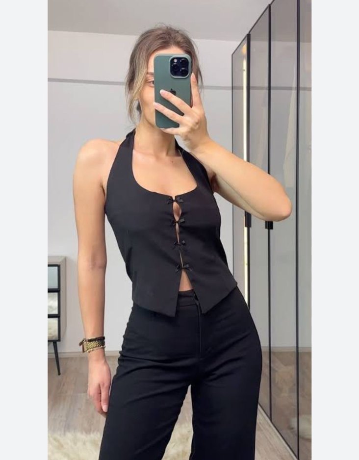 Siyah Denim Halter Yaka Bustiyer - Görsel 2