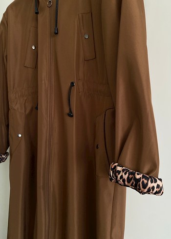 Leopar Desenli Kemerli Kadın Uzun Yağmurluk trenç - Görsel 2