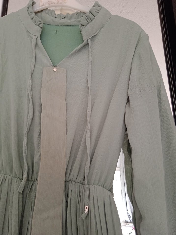 Uzun Kollu, Belden Kemerli Kadın Elbise - Görsel 5