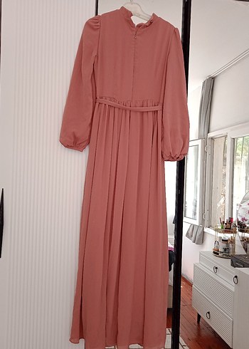 Pembe Uzun Kollu Fırfırlı Elbise - Görsel 6