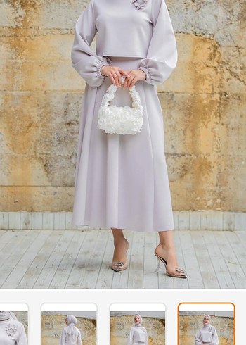 yaka çiçekli puf dalgıç etekli takım - Görsel 3