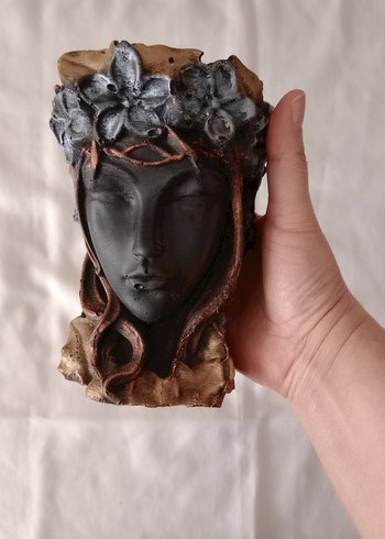 Çiçekli Yüz Figürü saksı mumluk - Görsel 4