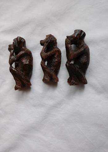 Kahverengi Üçlü Maymun Figür Seti - Görsel 2