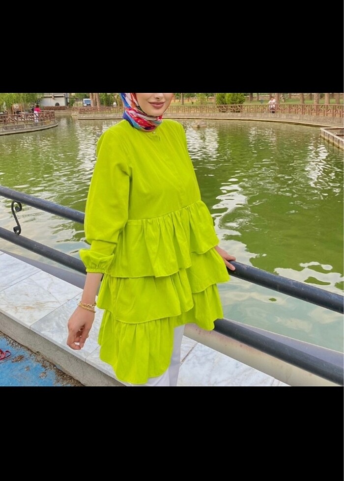 Neon yeşil kat kat gömlek - Görsel 2