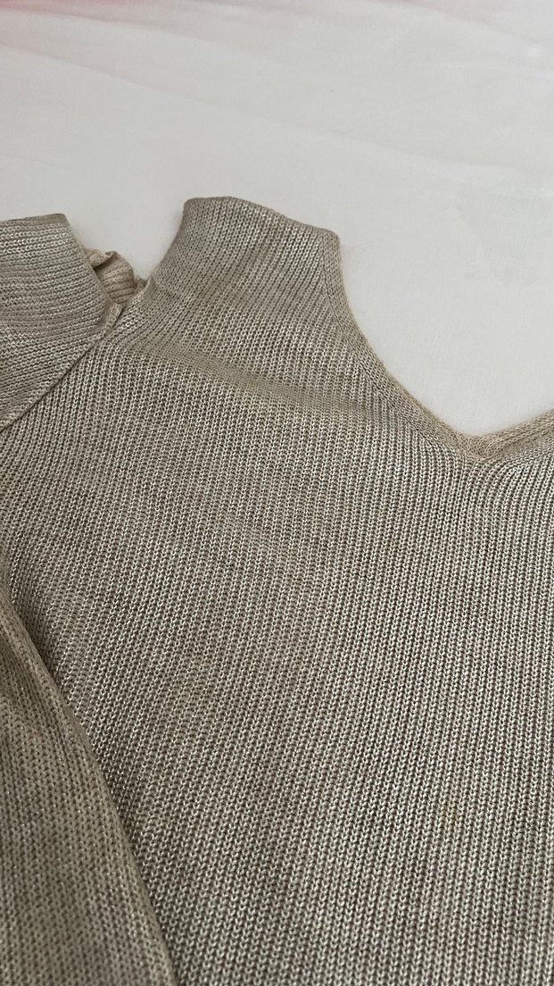 Bej Kolsuz Triko Kadın Kazak - Görsel 5