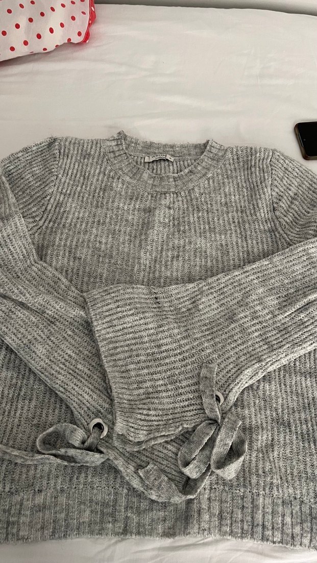 Gri Kadın Triko Kazak - Görsel 3