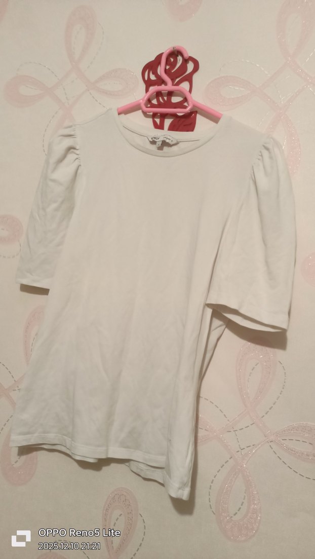 Kız Çocuk Beyaz Fırfırlı Pamuklu Tişört - Görsel 2