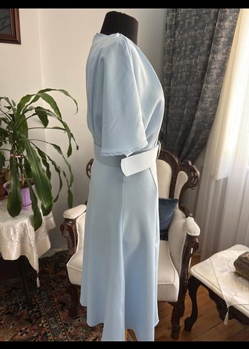Diğer Mavi Kemerli Mini Kadın Elbise