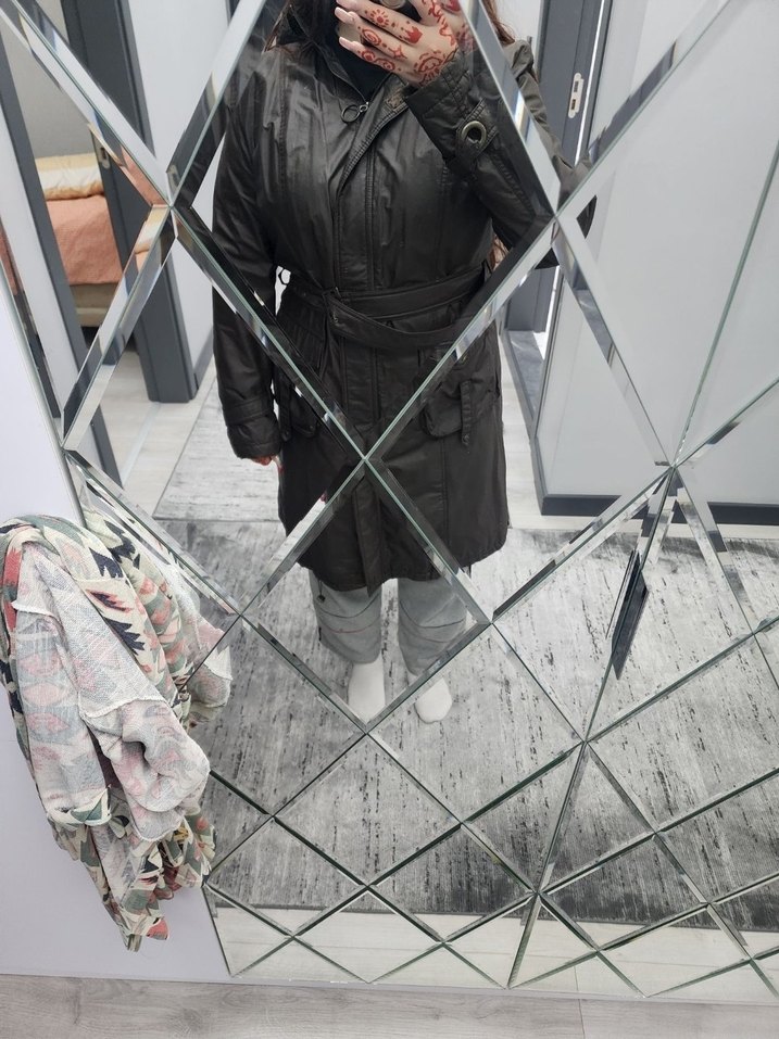 Kahverengi Deri Uzun Kemerli Kadın Ceket - Görsel 3