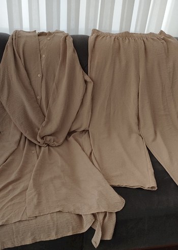 Bej düğmeli alt üst takım tunik ve pantolon 50 beden - Görsel 13