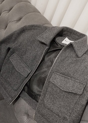 Gri fermuarlı kadın  Midi Yün Kaban - Görsel 4