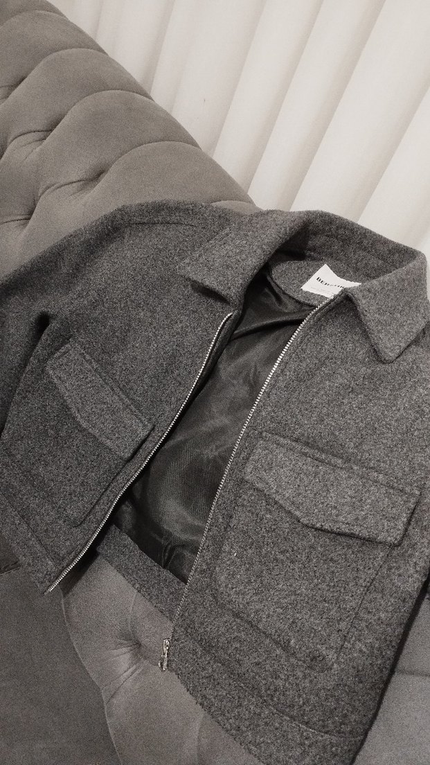 Gri fermuarlı kadın  Midi Yün Kaban - Görsel 4