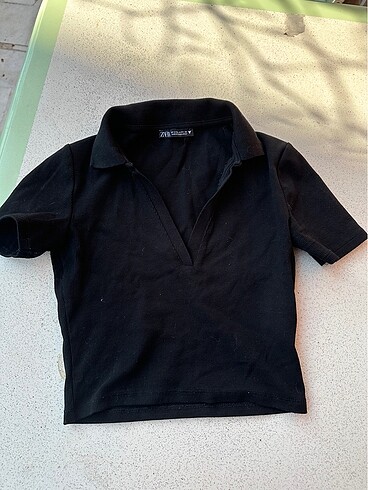 Polo yaka kısa kollu crop bluz