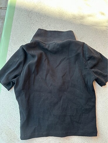 s Beden Polo yaka kısa kollu crop bluz