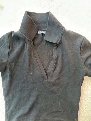 Zara Polo yaka kısa kollu crop bluz