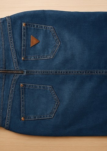 Guess Kadın Düğmeli Mavi Denim Diz Altı Etek