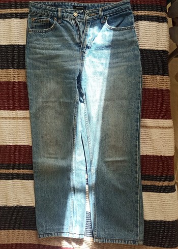 Kadın Mavi Denim Midi Boy Rahat Kesim Jean