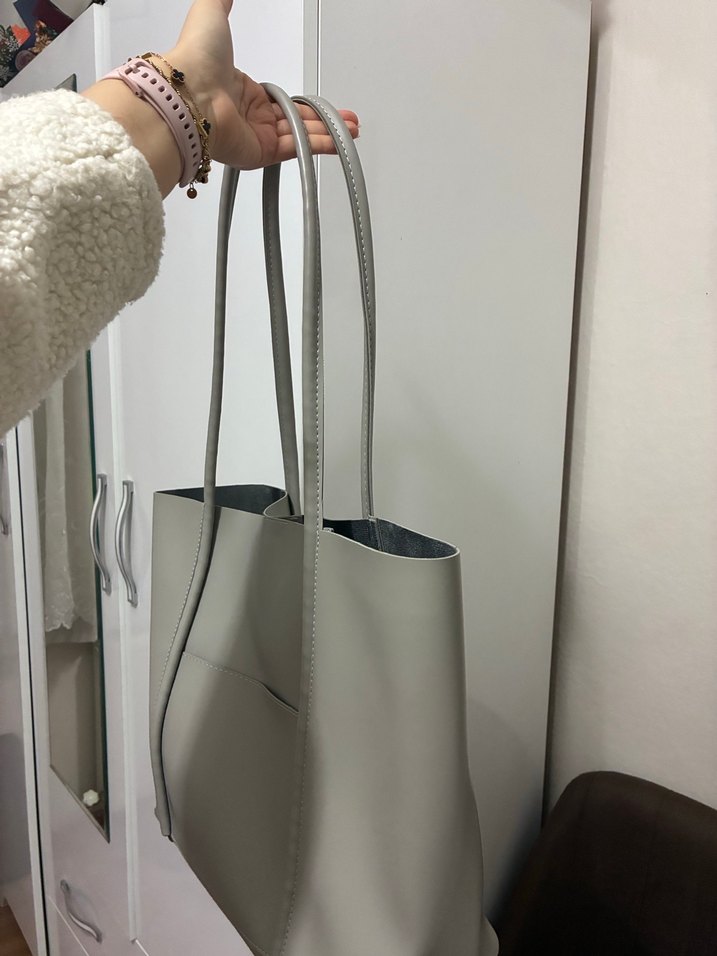 Gri Deri Kadın Günlük Çanta - Görsel 2