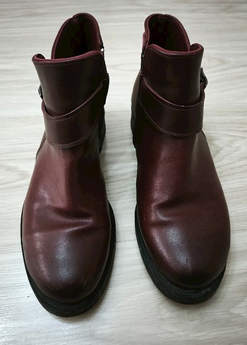 39 Beden bordo Renk Bordo Deri Tokalı Kadın Bot