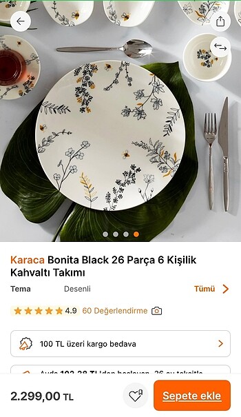  Beden gri Renk Karaca kahvaltı takımı