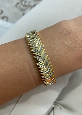 Altın Renkli Yılan Desenli Taşlı Bilezik - Görsel 2