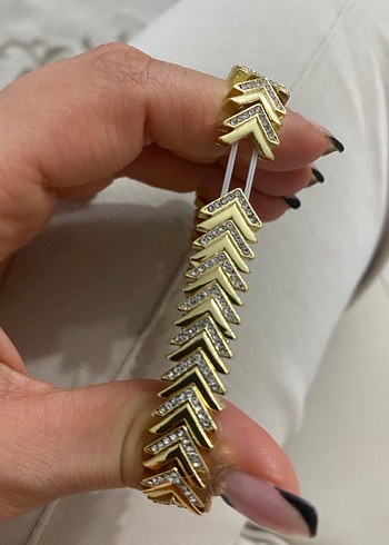 Altın Renkli Yılan Desenli Taşlı Bilezik - Görsel 3