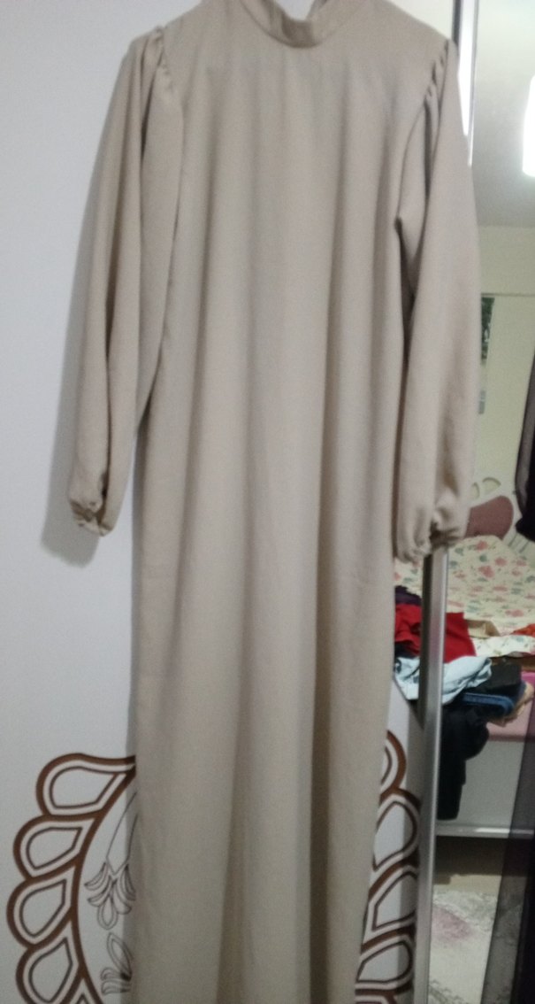 Bej Uzun Kollu Salaş Elbise - Görsel 3