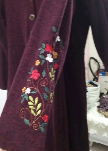 Bordo Düğmeli Uzun Yün elbise - Görsel 3